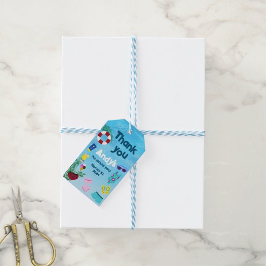 Zwembad Verjaardag Leuk Feest Cadeaulabel (Met Touw)