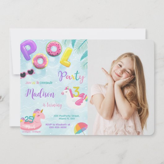 Zwembad Verjaardag uitnodiging, foto uitnodiging (Voorkant)