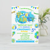 Zwembad Verjaardagsfeest Blauw Groen Geel Kaart (Staand voorkant)