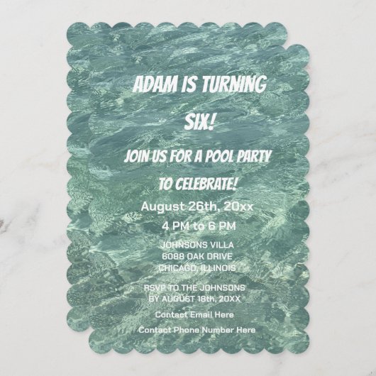 Zwembad Verjaardagsfeest Blauw Water Custom Age Co Kaart (Voorkant / Achterkant)