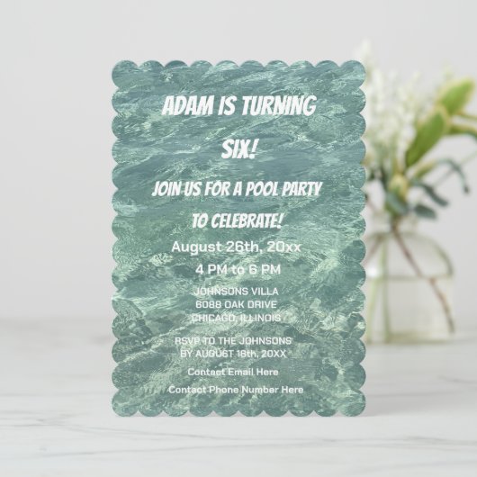 Zwembad Verjaardagsfeest Blauw Water Custom Age Co Kaart (Staand voorkant)