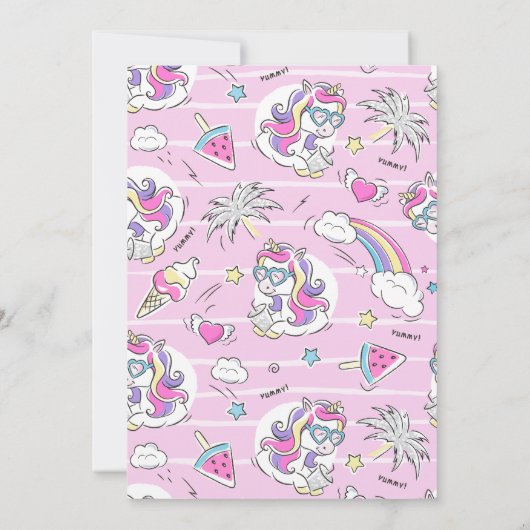 Zwembad Verjaardagsfeest Eenhoorn Flamingo Tropica Kaart (Achterkant)