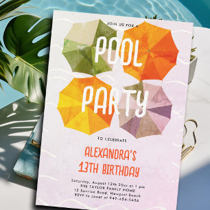 Zwembad Verjaardagsfeest  Paraplu's Tiener Tween Kaart