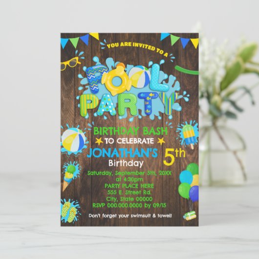 Zwembad Verjaardagsfeest Rubber Eend Blauw Groen H Kaart (Staand voorkant)