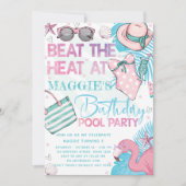 Zwembad Verjaardagsfeest Schattige Roze Turquoise  Kaart (Voorkant)