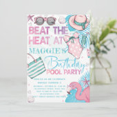 Zwembad Verjaardagsfeest Schattige Roze Turquoise  Kaart (Staand voorkant)