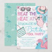 Zwembad Verjaardagsfeest Schattige Roze Turquoise  Kaart (Voorkant / Achterkant)