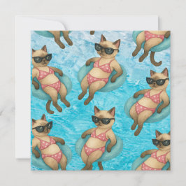 Zwembad verjaardagsfeest voor kattenliefhebbers bedankkaart