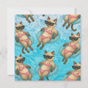 Zwembad verjaardagsfeest voor kattenliefhebbers bedankkaart