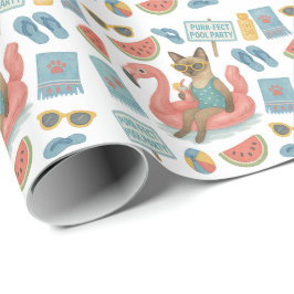Zwembad verjaardagsfeest voor kattenliefhebbers cadeaupapier