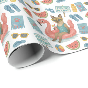 Zwembad verjaardagsfeest voor kattenliefhebbers  cadeaupapier