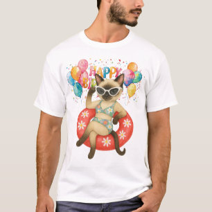 Zwembad verjaardagsfeest voor kattenliefhebbers t-shirt