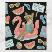 Zwembad verjaardagsfeest voor kattenliefhebbers wijn etiket (Enkel label)