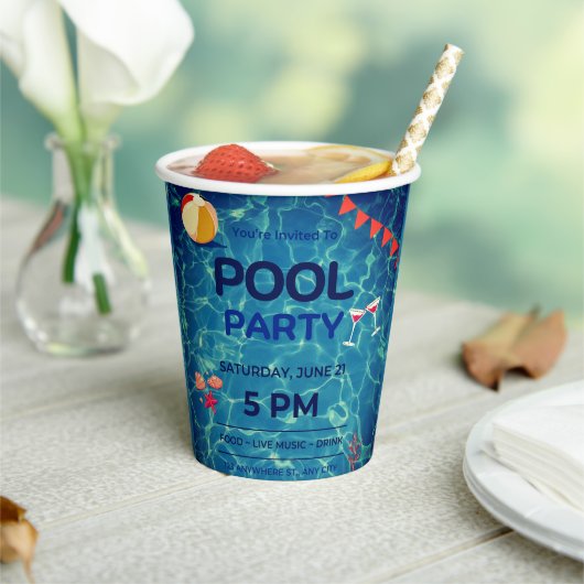 Zwembad Verjaardagsfeest Welkomstbord Papieren Bekers (Insitu)