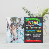 Zwembad verjaardagsfeest zomer bash krijtbord foto kaart (Staand voorkant)