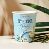 Zwembad verjaardagsfeestje blauw zwemmen papieren bekers