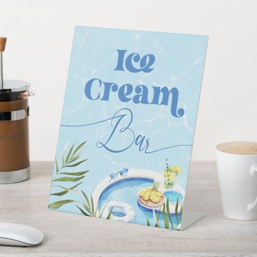 Zwembad verjaardagsfeestje Ice Cream Bar Reclamebord Met Voetstuk (Insitu)