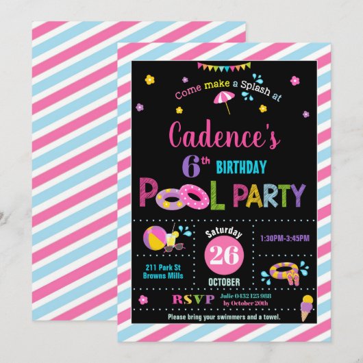 Zwembad Verjaardagsfeestje Meisje Kaart (Voorkant / Achterkant)