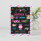 Zwembad Verjaardagsfeestje Meisje Zomer Strandzwem Kaart (Staand voorkant)
