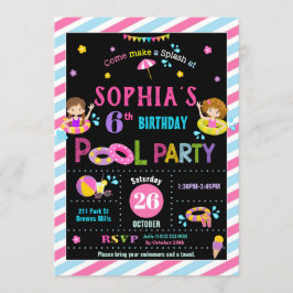 Zwembad Verjaardagsfeestje Meisje Zomer Strandzwem Kaart