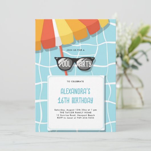 Zwembad Verjaardagsfeestje Modern Cool Tiener Zoet Kaart (Staand voorkant)