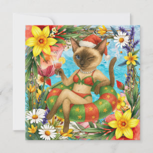 Zwembad verjaardagsfeestje voor kattenliefhebbers bedankkaart