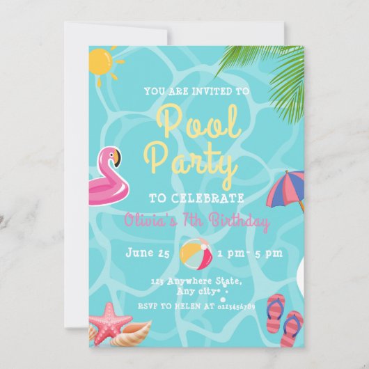 Zwembad Verjaardagsfeestje, Zwembad Kinder Zwemfee Kaart (Voorkant)