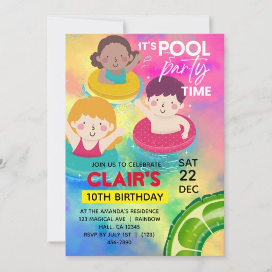 Zwembad Verjaardagsuitnodigingen Zwemmen Kinder Fe Kaart (Voorkant)