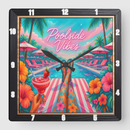 Zwembad Vibes Relaxing Zomer Vierkante Klok (Voorkant)