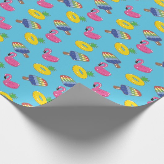Zwembad Vlotters Patroon Helder Blauw en Roze Zome Cadeaupapier (Hoek)