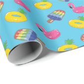 Zwembad Vlotters Patroon Helder Blauw en Roze Zome Cadeaupapier (Rol Hoek)