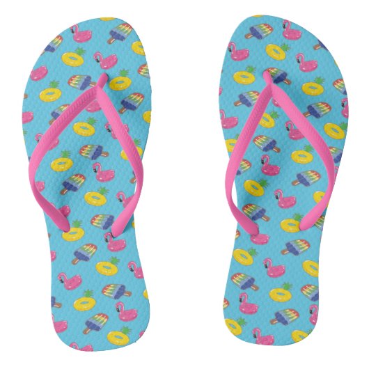 Zwembad Vlotters Patroon Helder Blauw en Roze Zome Teenslippers (Voetbed)