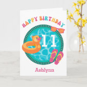 Zwembad Zomer 11e Verjaardag Kaart (Gele Bloem)