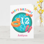 Zwembad Zomer 12e Verjaardag Kaart (Gele Bloem)