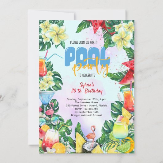 Zwembad zomer drinken verjaardagsfeestje kaart (Voorkant)