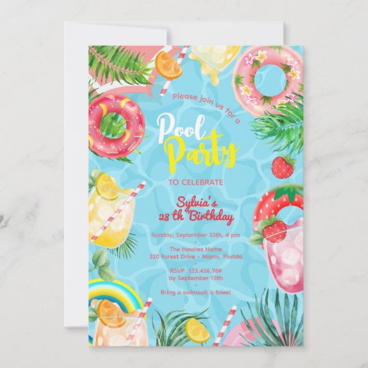 Zwembad zomer drinken verjaardagsfeestje kaart (Voorkant)