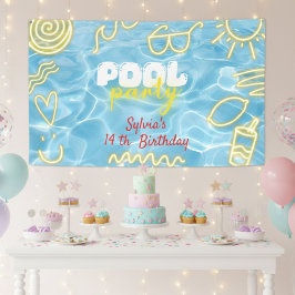 Zwembad zomer neon sfeer verjaardagsfeest spandoek
