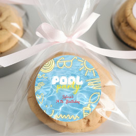 Zwembad zomer neon sfeer verjaardagsfeestje ronde sticker