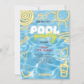 Zwembad zomer neon vibes verjaardagsfeestje kaart (Voorkant)