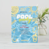 Zwembad zomer neon vibes verjaardagsfeestje kaart (Staand voorkant)