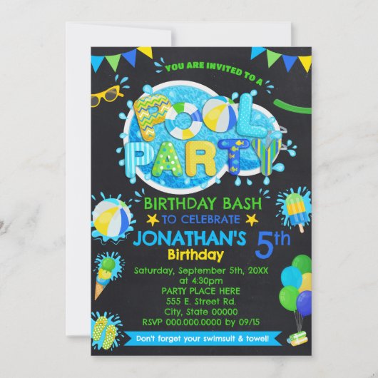Zwembad Zomer Verjaardag Bash Blauw Groen Geel Fee Kaart (Voorkant)