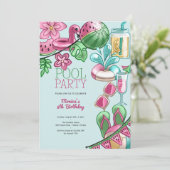 Zwembad zomerfeest verjaardag kaart (Staand voorkant)