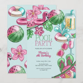 Zwembad zomerfeest verjaardag kaart (Voorkant / Achterkant)