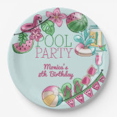 Zwembad zomerfeest verjaardag papieren bordje (Voorkant)
