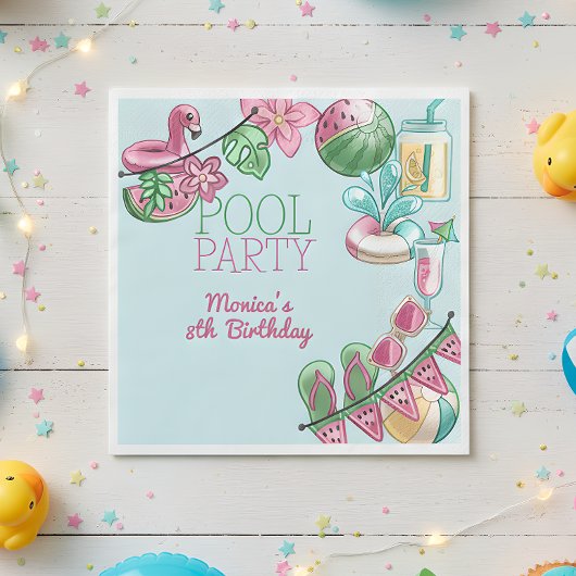 Zwembad zomerfeest verjaardag servet