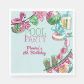 Zwembad zomerfeest verjaardag servet (Voorkant)