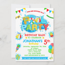 Zwembad Zomerverjaardagsfeest Primaire kleur Kaart