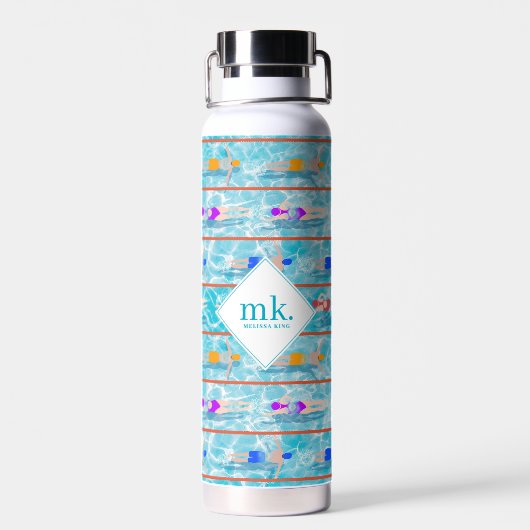 Zwembad Zwembad Team Patroon Monogram Waterfles (Achterkant)