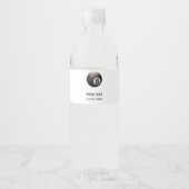 Zwembadbar met acht bal wit waterfles etiket (Voorkant)