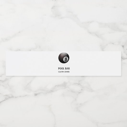 Zwembadbar met acht bal wit waterfles etiket (Enkel label)